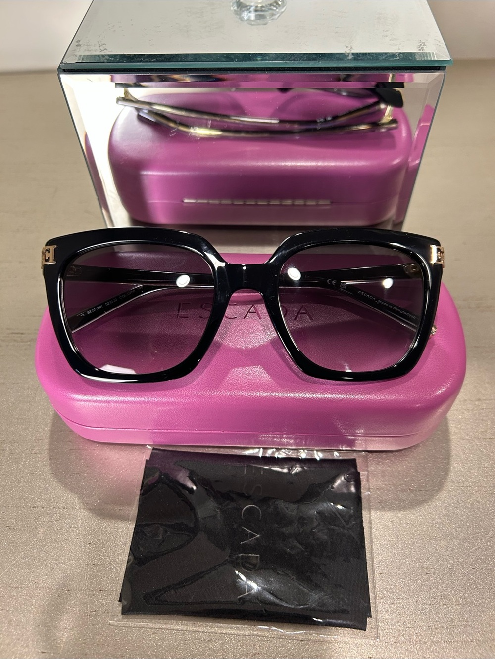 Escada Black Square-Frame Sunglasses with Gold Accents
